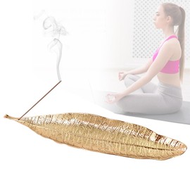 Incense Stick Holder for Incense Burner, 20.8 cm Leaves Incense Holder, Ash Catcher Zinc Alloy for Smoking Meditation and Yoga, Ideal for Learning Rooms, Tea Rooms, Office, Home Decoration, Gold