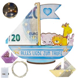 YOUYIKE Taufgeschenke für Jungen und Mädchen mit LED Lichterkette, Geburt Taufe Geldgeschenk, Geschenk zur Taufe Junge Mädchen (Himmelblau)