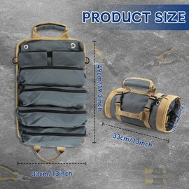 Tool Bag Roll Up, Heavy Duty Tool Organizer for Men Women, Portable Tool Storage Box with Detachable Zipper Pouch, Compact Small Carrier Bag for Electrician Mechanic Gray