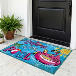 Summer Pool Door Mat Outside Entrance 20x32 Inch Outdoor Welcome Mat Tropical Flamingo Doormat Non Slip Swimming Decor Front Entryway Rug for Indoor Outdoor (Pool, 20'' x 32'')
