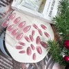 24Pcs Christmas Almond Press on Nails Snowflake Pink Medium Almond