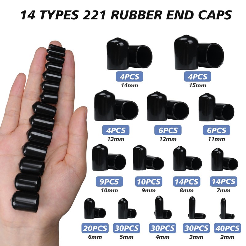 Hengxinc 221Pcs Rubber End Caps, 14 Sizes Bolt Covers Kit,