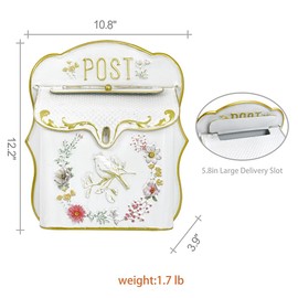 Z² BellaDecor Mailbox Wall Mount Mailboxes for Outside Vintage Mail Boxes for House Outside Metal Drop Box Antique Style Nostalgic Charm Home Decorative, Bird Pattern, White
