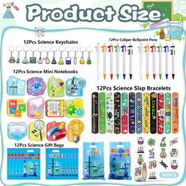Science Party Gift Set with Mini Notebooks Ballpoint Pen Keychains Slap Bracelets Stickers and Goodie Bag for Science Themed Party Supplies Teacher School Gifts Lab Week Chemistry Class Reward