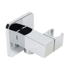 NearMoon Wall Supply Elbow with Handheld Shower Holder - Solid Brass Square Shower Bracket with Flange G1/2 Hose Connector, Wall Mounted Drop Union Male Water Outlet (Chrome Finish)