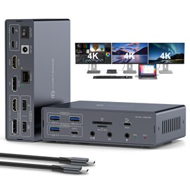 JCYMELE JCYMELE Thunderbolt Docking Station 3 Monitors 4K@60Hz for M1 M2 M3 M4 MacBook Pro/Air with DisplayLink Technology, 19 in 1 USB C Dock with 2 HDMI & 2 DisplayPort, PD 100W, QC 18W, USB 3.2 10 Gbps