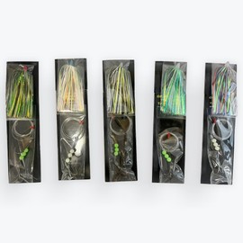5 Pack 4" Salmon Trolling Fly & Leader Rig UV & Glow