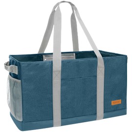 WONDAY Large Stand Up Utility Tote Bag, Reusable Grocery Bags Foldable with Waterproof Bottom (Dark Blue, X-Large)