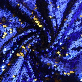 David Angie Sequin Fabric Shimmer Reversible Sequin Fabric, Quality Material Mesh Sequins for Sewing DIY Graffiti Wedding (Electric Blue+Gold, 1 Yard)
