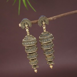 I Jewels Indian Wedding Bollywood Peacock Multi Layered Jhumka Earrings For Women (Gold)