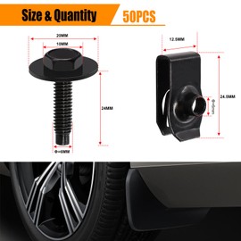 weideer 50PCS M6-1.0 Universal Fender Liner Screw U Nut Kit,Engine Splash Shield Hex Head Screw U Clips,Automotive Body Screws Clips(25sets) K-194-25
