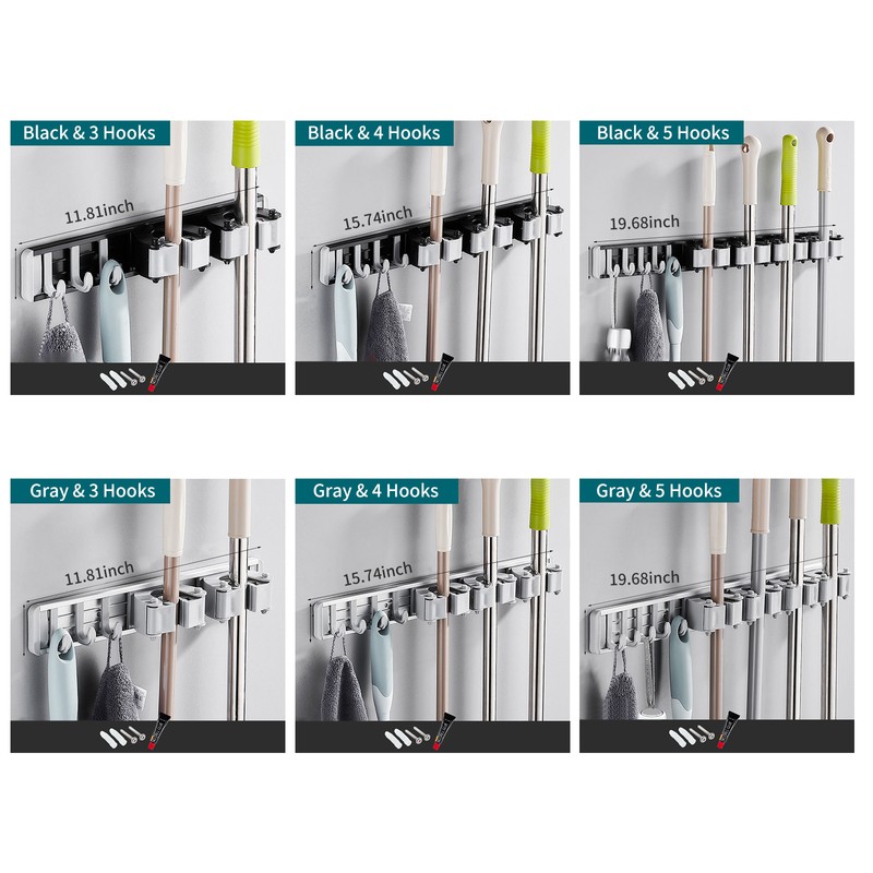 Mop Holder With Hooks Broom Holder Drilling & Nail-free Wall