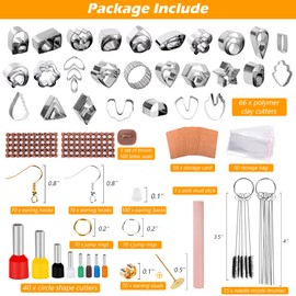 673 Pcs Polymer Clay Cutters Kit 66 Shapes Stainless Steel Clay Earring Cutters with 40 Indentation Round Circle Shape Punch Tools Mold and 567 Accessories for Jewelry Making
