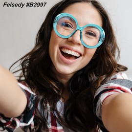 FEISEDY Oversized Blue Light Blocking Glasses Women Men Retro Big Round Frame Eyewear Clear Lens Computer Glasses B2997