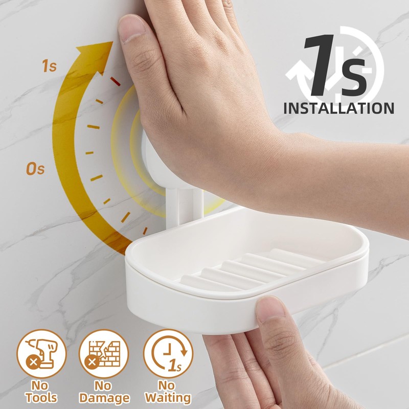 LEVERLOC Soap Dish Holder for Shower Suction Cup Wall Mounted