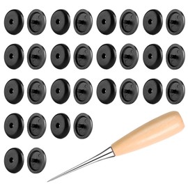 15 Sets Black Seat Belt Stopper Buttons Non-Slip Buckle No Welding is Required with Wooden Handle Awl for Loading and Unloading