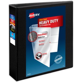 Avery Heavy-Duty View 3 Ring Binder, 2 Inch One Touch Slant Rings, 530-Sheet Capacity, DuraHinge, 2.8 Inch Wide Spine, Customizable Clear Cover and Spine, 1 Black Binder (79099)