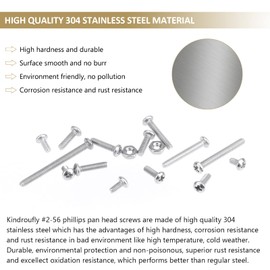 Kindroufly 58 Pieces 1/4-20x 1/2", 3/4", 1", 1-1/4", 1-1/2", Phillips Pan Head Machine Screws Nuts Assortment Kit, 304 Stainless Steel, Fully Machine Thread