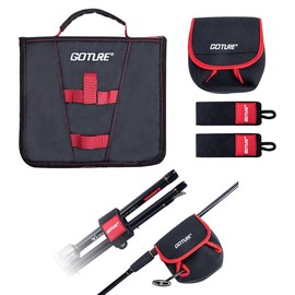 Goture Soft Bait Binder, Portable Fishing Lures Storage Bag with Soft Bait Binder, Spinning Reel Cover, 2 Rod Straps, Soft Plastic Baits Lure Bag w/ 8 Clear PVC Sleeves, Mesh Pockets