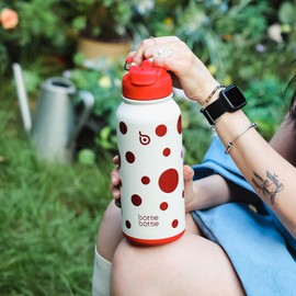 BOTTLE BOTTLE 32oz Insulated Water Bottle Stainless Steel Sport Water Bottle with Straw Dual-use Lid Design for Gym with Pill Box (Polka Pop)