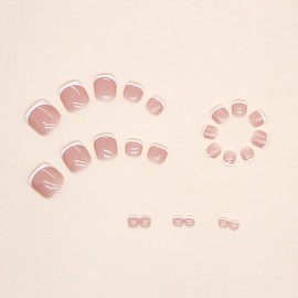 24Pcs French Tip Press on Toenails Short Square Fake Toe Nails Nude Pink Toe Nail Press ons Glossy Full Cover False Toenails Artificial Toenails Acrylic Stick on Toenails for Women Pedicure Decor