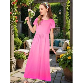 Kids Long Dresses Short Sleeve Summer Holiday Outfits Floor Length Flowy Maxi Skirts 13-14 Years