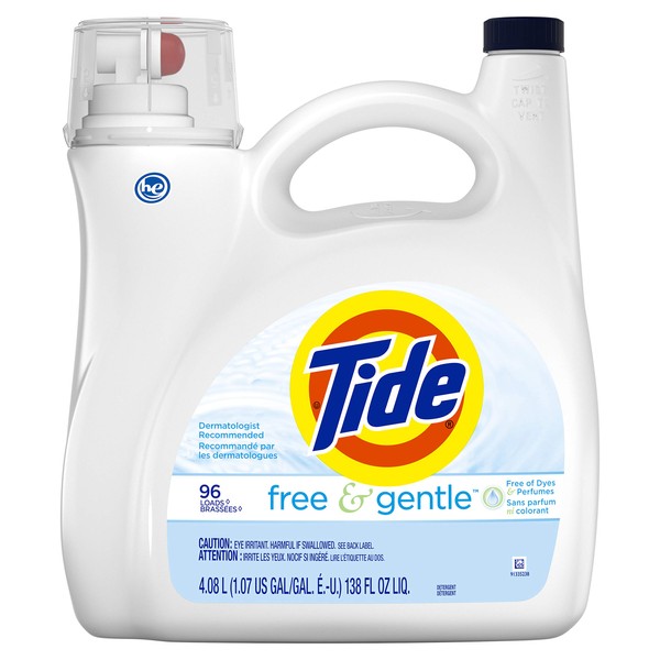 Tide Free & gentle liquid laundry detergent, 96 loads, 138 Fl Oz