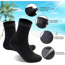 Encuryna 3 mm Neoprene Socks for Men and Women, Diving Socks, Non-Slip Sole, Unisex Warm Swimming Beach Volleyball Socks for Snorkelling, Surfing, Sailing, SUP, Water Sports, black