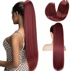 AISI BEAUTY 28" ponytail extension,Straight Drawstring Ponytail Extension for Women Natural Soft Pony Tails Hair Extensions Clip in ponytail Synthetic Hairpiece(199#)