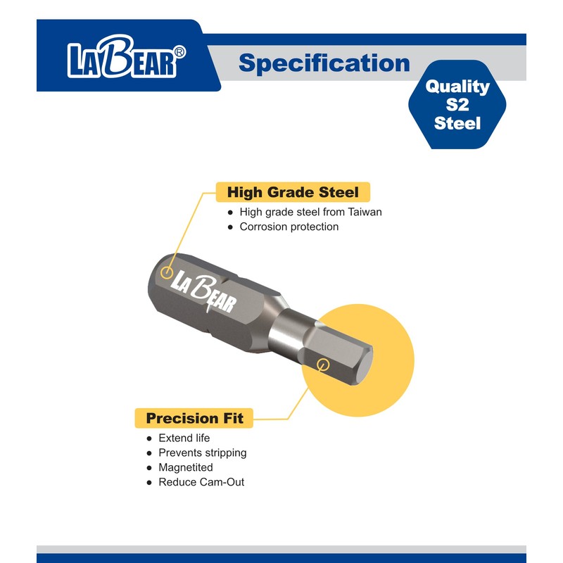 LABEAR -10-Piece SAE Hex Head Allen Wrench Screwdriver Bit Set.