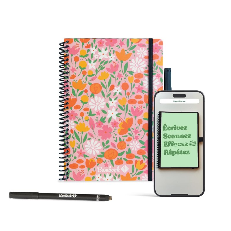 BAMBOOK Floral Notebook - A5 - Dotted, Reusable Notebook, Notepad,