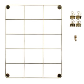 Exacompta 12355E Photo Wall Made of Wire Mesh 21.7 x 28.1 cm Including Clips and Hooks. Photo Board Made of Metal Perfect for Photos and Pictures to Design and Hang Up Wall Grid Wall Gold