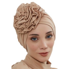 Instant Turban 95% Cotton Scarf Head Wrap Scarfs For Women Hat Rose Detail Sand Brown