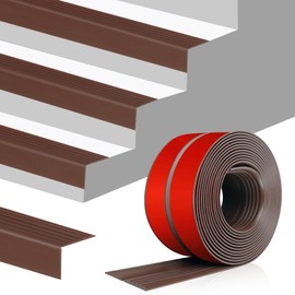 Stair Edge Trim Self Adhesive Vinyl Stair Nosing Molding Trim Non-Slip Rubber Nose Protector Peel and Stick Anti-Slip Edging for Indoor & Outdoor Use (Brown, 4 in x 3.3 Ft)