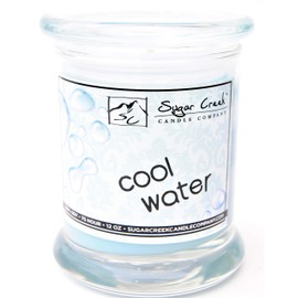 Sugar Creek Candles | Cool Water (Men's Cologne) - 12 oz Glass Top Jar, (75-Hours Burn Time) | 100% Organic Soy Wax, Non-Toxic, Made in USA
