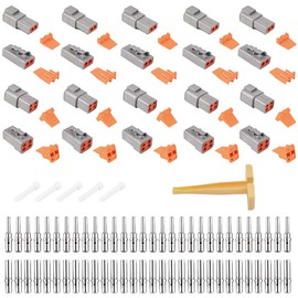 JRready ST6335 DTP Connector Kit - 2 Pin, 4 Pin Gray Waterproof Electrical Wire Connector with Size 12 Solid Contacts Pin Sockets(12-16AWG), Current Rating 25 Amps