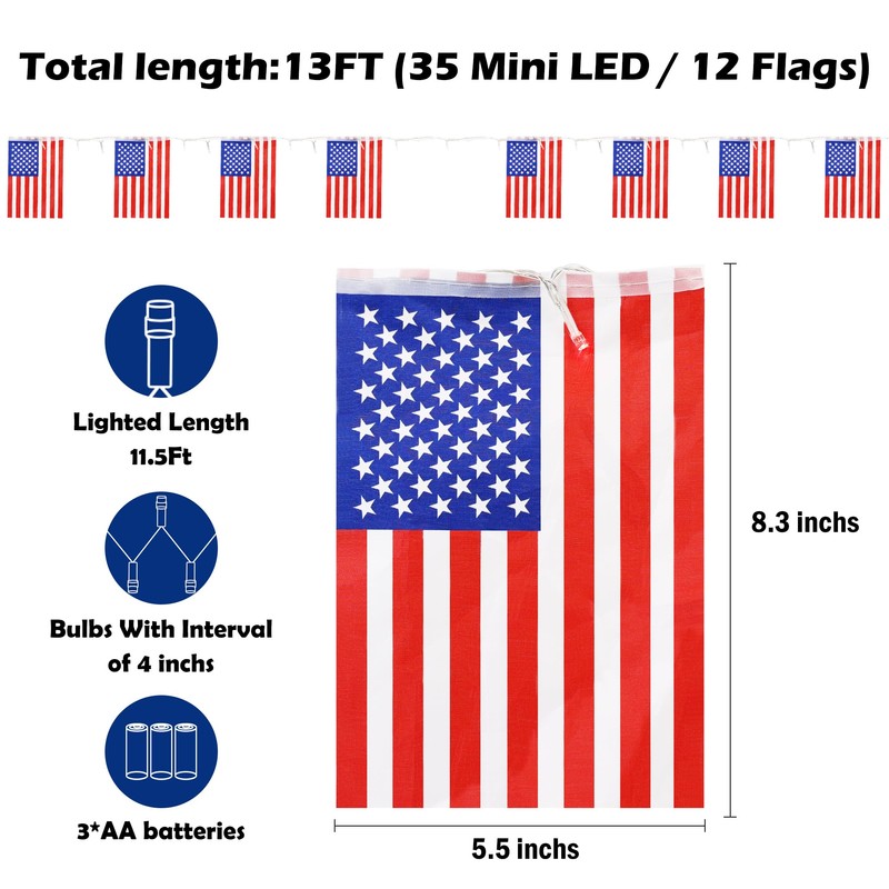 RECESKY 4th of July Decoration Lights - Patriotic Battery String