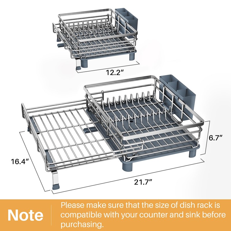 SNTD Dish Drying Rack - Extendable Dish Rack, Large Sink