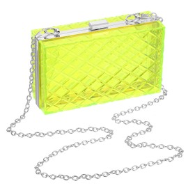 QUARKZMAN Women's Clear Purse, Acrylic Clear Clutch Bag, Diamond Lattice Acrylic Purses, Transparent Crossbody Handbag with Removable Chain for Travel, Office, Transparent Green/Silver