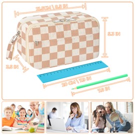 WOBAGMEN Cute Pencil Case for Girls,Large Corduroy Zippered Pencil Case Pouch, aesthetic Pencil Bag with Compartments, Soft Pencil Pouch School Supplies for Teen Girls Boys and Women(checked)