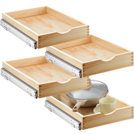Sintuff 4 Set Wooden Pull out Tray Cabinet Organizer Soft Close Roll out Shelves for Kitchen Cabinets Fully Assembled Slide Pantry Shelves(12'' X 21'')