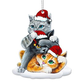 Christmas Ornaments Cat Xmas Tree Decorations Acrylic Hanging Decoration for Christmas Tree Indoors Home Decor, 4 Pieces