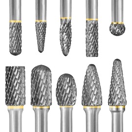 Tungsten Carbide Burr Set 1/8" Shank Single Flute Rotary Bits for Metalworking Wood Carving Grinding Engraving Tools