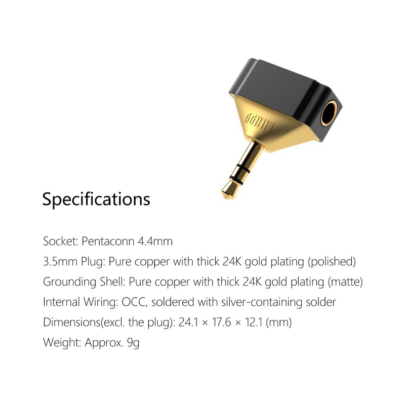 ddHiFi DJ44Gold Audio Adapter 4.4mm Balanced Female Earphones to 3.5mm