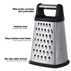 Kaishun Kaishun Professional Cheese Grater, 4-Sided Stainless Steel Box Grater, Food Shredder for Cheese, Parmesan, Vegetable, Black
