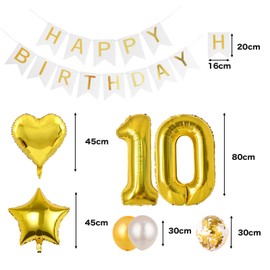 10th Birthday Balloons, Balloons, Decoration Set, Number Balloons, 10, Happy Birthday Garland, Heart Balloons, Confetti Balloons, Birthday Balloons, For Adults, Boys, Girls, Gold