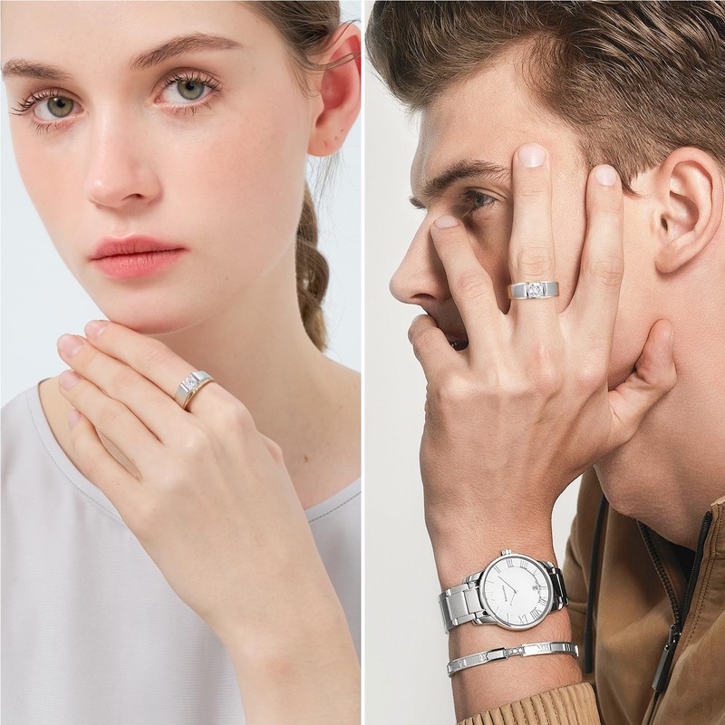 Moissanite ‌Mens Wedding Band 925 Sterling Silver 18K White Gold/9K