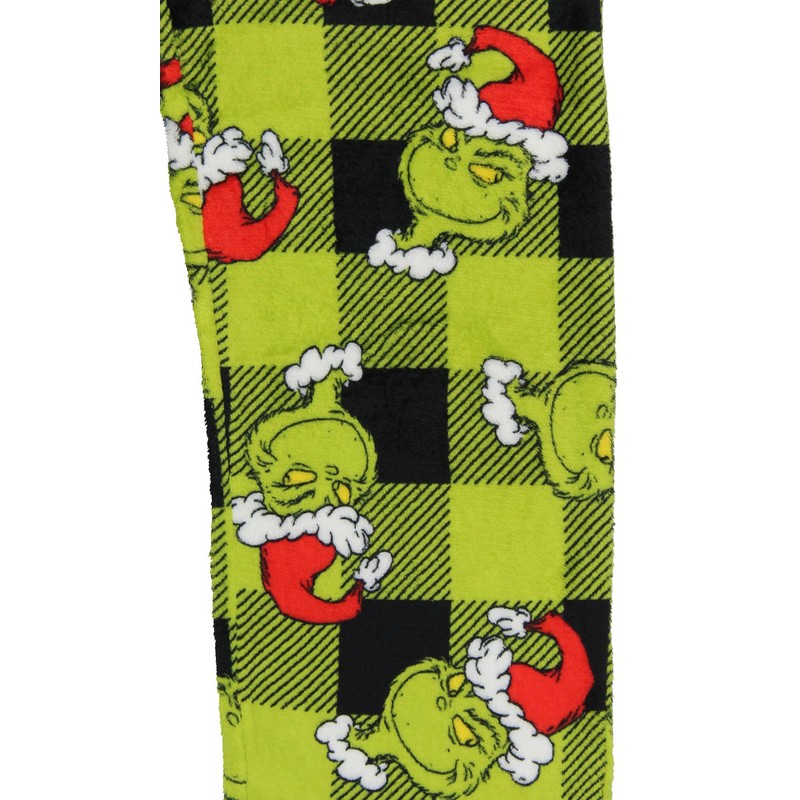 Dr. Seuss GRINCH Boy's Santa Plaid Plush Fleece Kids Pajama