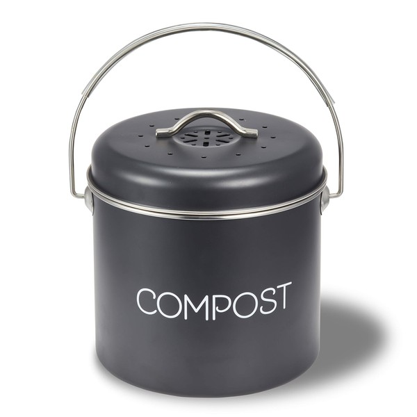 Supremery Compost Bin, Organic Waste Bin, 3 Litre Container for Rubbish, Odour-Proof, Organic Waste Container for Compost with Swivel Handle, Incl. Metal Kitchen Carbon Filter