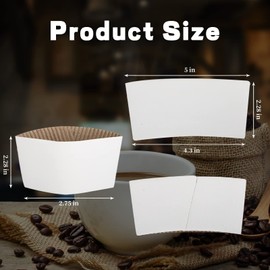 zsccxq Disposable Coffee Cup Sleeves Corrugated Kraft Paper Coffee Cup Sleeves Holder Protective Insulated Heat Espresso ForHot Drinks 8-24oz (White, 100 Pcs)